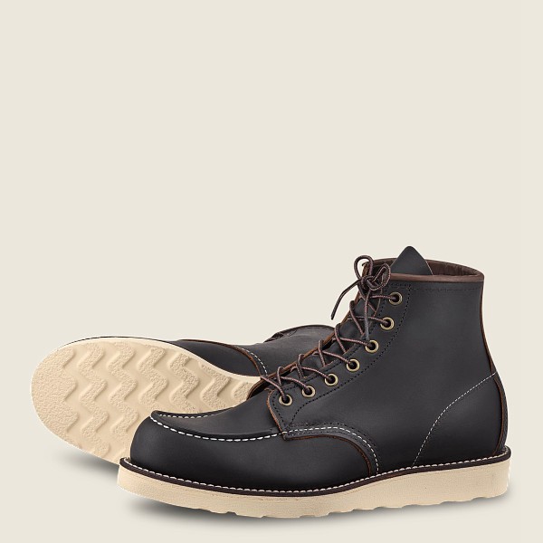 Red Wing Heritage Boots Black - Mens Classic Moc - 6-inch Prairie Leather - 7602-BNVLQ